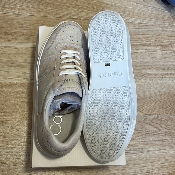 Calvin Klein Men Casual Lace Up Sneakers Ailan Light Natural Leather - Picture 4 of 4